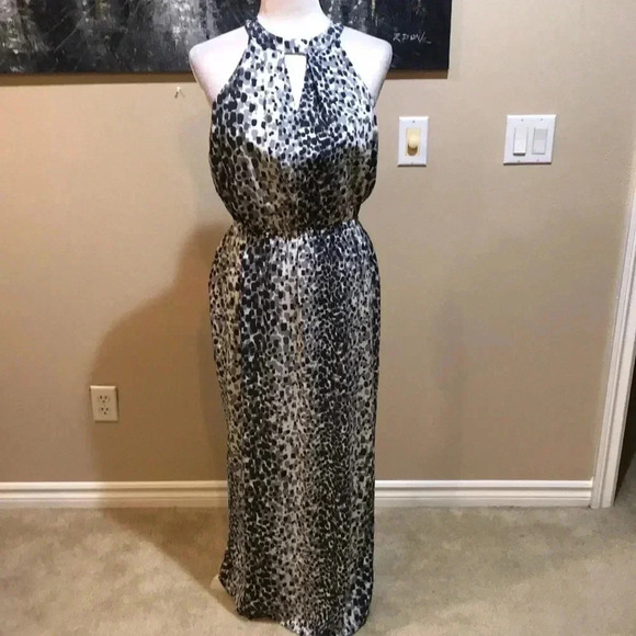 Banana Republic Factory Multi-Print Dotted Gray Black & White Maxi Dress-Size 8 - Picture 1 of 13